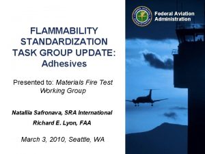Federal Aviation Administration FLAMMABILITY STANDARDIZATION TASK GROUP UPDATE