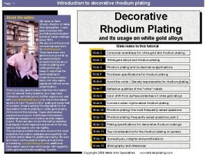 Page 1 Introduction to decorative rhodium plating About