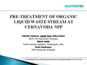 PRETREATMENT OF ORGANIC LIQUID WASTE STREAM AT CERNAVODA