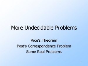 More Undecidable Problems Rices Theorem Posts Correspondence Problem