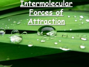 Intermolecular Forces of Attraction CA Standards Students know