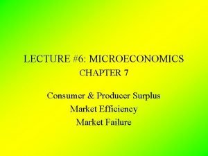 LECTURE 6 MICROECONOMICS CHAPTER 7 Consumer Producer Surplus