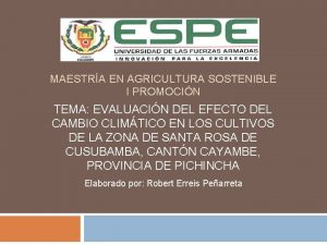 MAESTRA EN AGRICULTURA SOSTENIBLE I PROMOCIN TEMA EVALUACIN