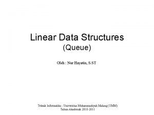 Linear Data Structures Queue Oleh Nur Hayatin S