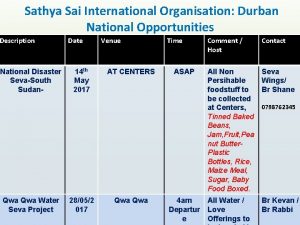 Sathya Sai International Organisation Durban National Opportunities Description