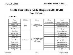 doc IEEE 802 11 151053 September 2015 MultiUser