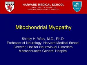 Mitochondrial Myopathy Shirley H Wray M D Ph