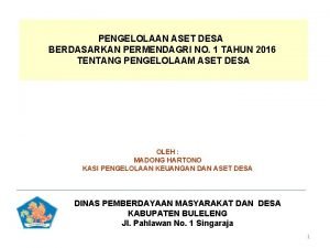 PENGELOLAAN ASET DESA BERDASARKAN PERMENDAGRI NO 1 TAHUN