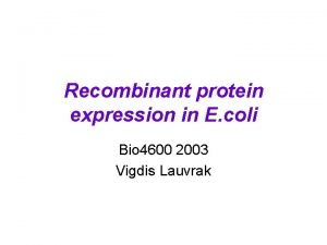 Recombinant protein expression in E coli Bio 4600