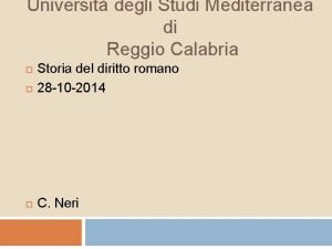 Universit degli Studi Mediterranea di Reggio Calabria Storia