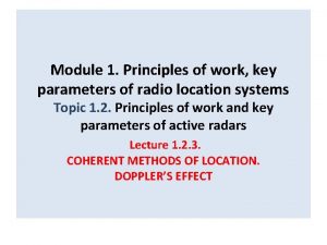 Module 1 Principles of work key parameters of