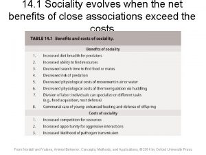 14 1 Sociality evolves when the net benefits