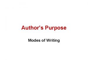 Authors Purpose Modes of Writing Three Reasons for