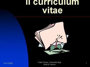 Il curriculum vitae 01112020 Fabio Forner Universit degli