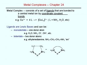 Metal Complexes Chapter 24 Metal Complex consists of