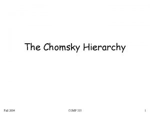 The Chomsky Hierarchy Fall 2004 COMP 335 1