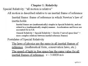 Chapter 1 Relativity Special Relativity all motion is