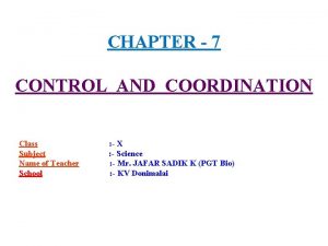 CHAPTER 7 CONTROL AND COORDINATION Class Subject Name