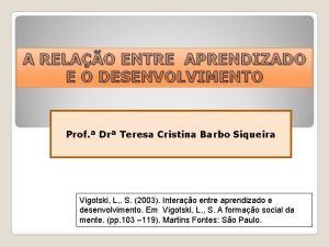 A RELAO ENTRE APRENDIZADO E O DESENVOLVIMENTO Prof