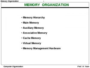 Memory Organization 1 MEMORY ORGANIZATION Memory Hierarchy Main Memory Organization 1 MEMORY ORGANIZATION Memory Hierarchy Main