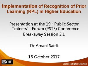 Implementation of Recognition of Prior Learning RPL in