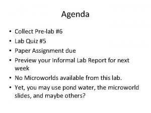 Agenda Collect Prelab 6 Lab Quiz 5 Paper