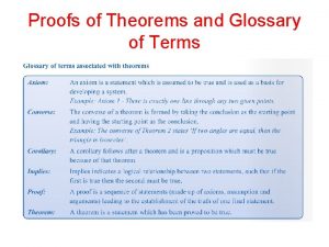 Proofs of Theorems and Glossary of Terms Menu