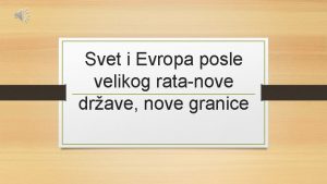 Svet i evropa posle velikog rata