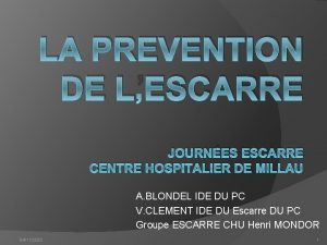 LA PREVENTION DE LESCARRE JOURNES ESCARRE CENTRE HOSPITALIER