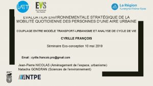 VALUATION ENVIRONNEMENTALE STRATGIQUE DE LA MOBILIT QUOTIDIENNE DES