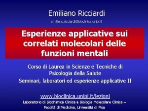 Emiliano Ricciardi emiliano ricciardibioclinica unipi it Esperienze applicative