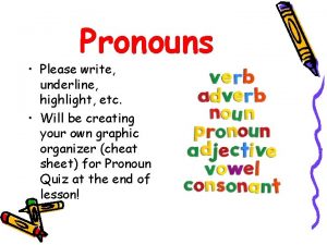 Pronouns Please write underline highlight etc Will be