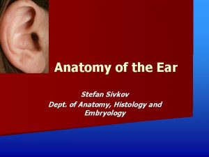 Anatomy of the Ear Stefan Sivkov Dept of