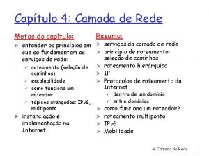 Captulo 4 Camada de Rede Metas do captulo