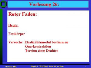 Vorlesung 26 Roter Faden Heute Festkrper Versuche Elastizittsmodul