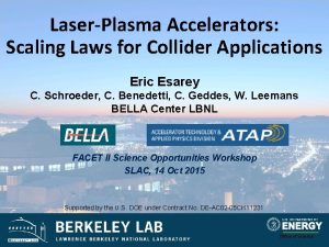 LaserPlasma Accelerators Scaling Laws for Collider Applications Eric