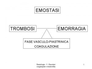 EMOSTASI TROMBOSI EMORRAGIA FASE VASCULOPIASTRINICA COAGULAZIONE Ematologia 5