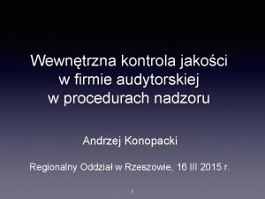 Wewntrzna kontrola jakoci w firmie audytorskiej w procedurach