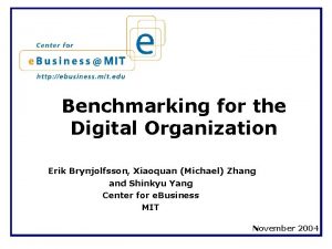Benchmarking for the Digital Organization Erik Brynjolfsson Xiaoquan