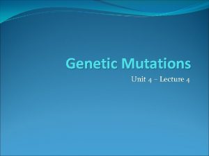 Genetic Mutations Unit 4 Lecture 4 Mutations Genetic