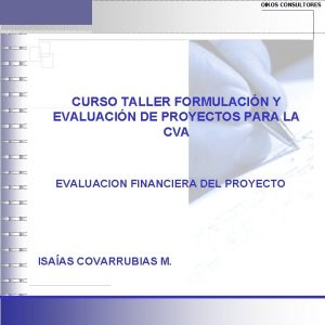 OIKOS CONSULTORES CURSO TALLER FORMULACIN Y EVALUACIN DE