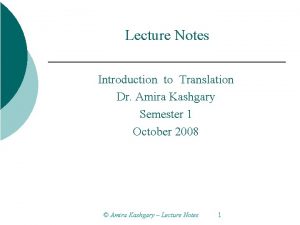 Translation studies lecture notes