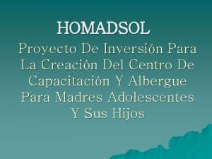 HOMADSOL Proyecto De Inversin Para La Creacin Del
