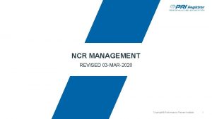 NCR MANAGEMENT REVISED 03 MAR2020 Copyright Performance Review