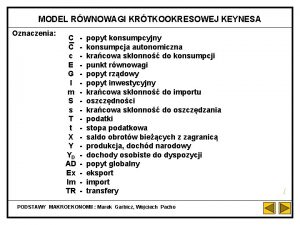 MODEL RWNOWAGI KRTKOOKRESOWEJ KEYNESA Oznaczenia C C c