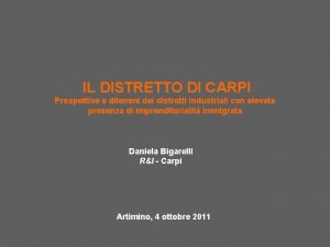 IL DISTRETTO DI CARPI Prospettive e dilemmi dei