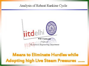 Analysis of Reheat Rankine Cycle P M V