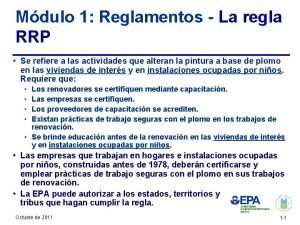 Mdulo 1 Reglamentos La regla RRP Se refiere