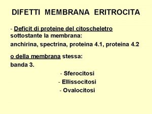 DIFETTI MEMBRANA ERITROCITA Deficit di proteine del citoscheletro