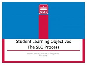 Student Learning Objectives The SLO Process Student Learning